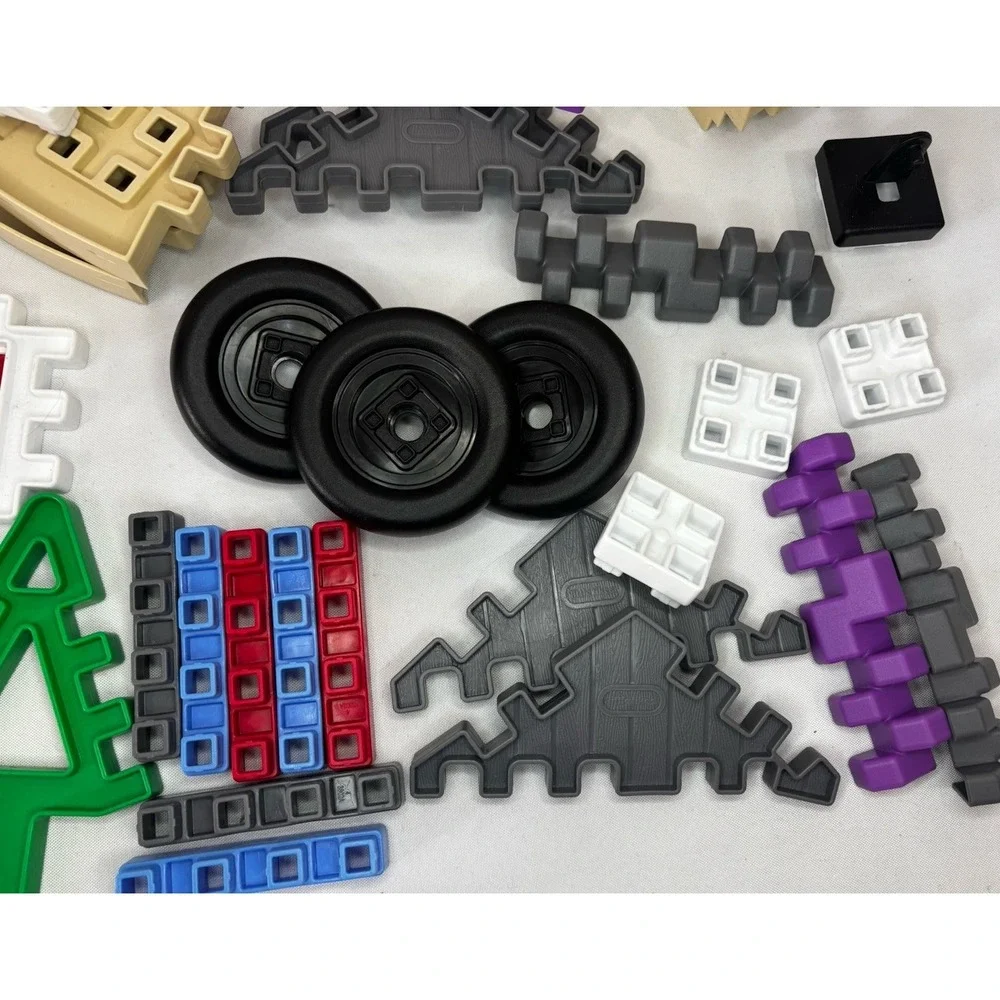 Little Tikes Waffle Blocks Lot Over 60 pc- Train Farm people, animals
